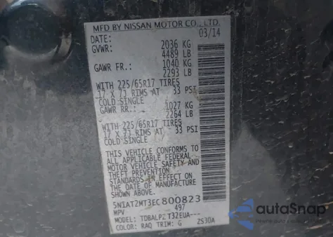 2014 Nissan Rogue S z USA, uszkodzony, nr VIN 5N1AT2MT3EC800823